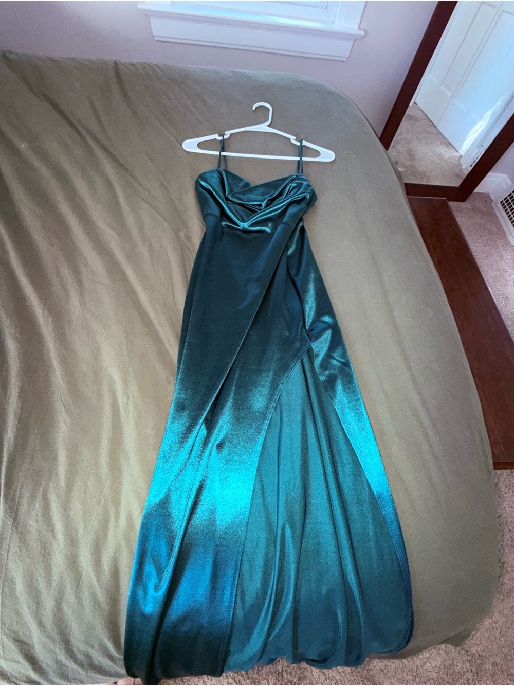 Windsor Teal Satin Cowl Neck Maxi Dress